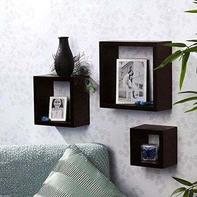 Esszimmer 3 Stück schwarzes Holz Lagerregal Wandregal Küchenmöbel