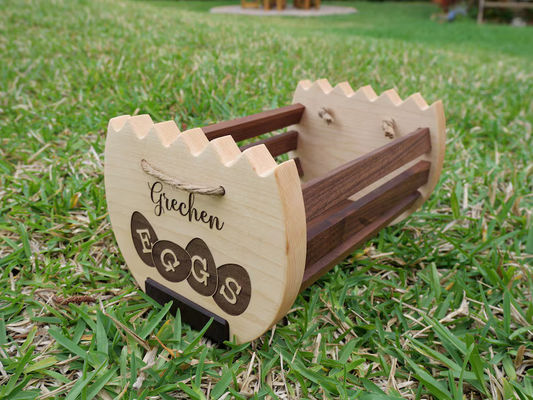 Rustikales Bauernhaus Küchenspeicherkorb mit individuellem Logo Druck Holzeierkorb