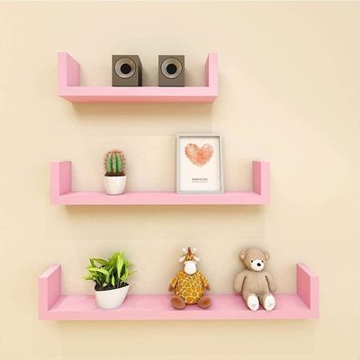 Verstellbare U-förmige lackierte Holz rosa Wandregale Set von 3 für Bad Wohnzimmer