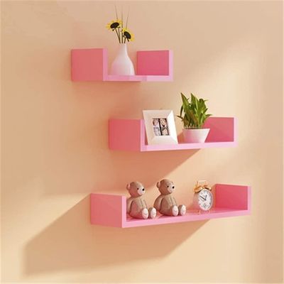 Verstellbare U-förmige lackierte Holz rosa Wandregale Set von 3 für Bad Wohnzimmer