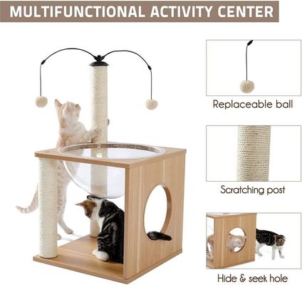 OEM ODM Akzeptiert Elegante Katzen Baum Raumkapsel mit schwimmendem Nest und Hängenden Kugeln