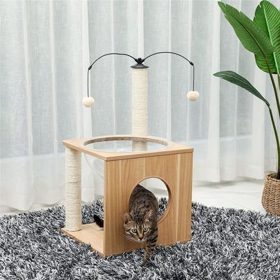 OEM ODM Akzeptiert Elegante Katzen Baum Raumkapsel mit schwimmendem Nest und Hängenden Kugeln