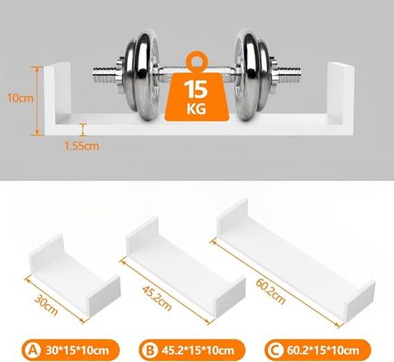 NO Aufblasbare U-förmige schwimmende Holz Wandregal Packung von 3 50Cm 35Cm 25Cm Küche
