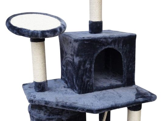 Wohnzimmermöbel Dunkelgrau 4 Plattformen 64 Zoll Katzenbaum mit 2 Bettwürfeln Spielhaus