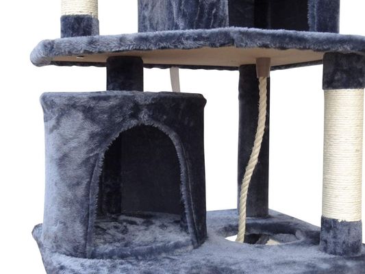 Wohnzimmermöbel Dunkelgrau 4 Plattformen 64 Zoll Katzenbaum mit 2 Bettwürfeln Spielhaus