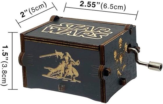 Rechteckige personalisierte Vintage-Laser-Gravierte Star Wars Holz-Handdreh-Musikbox
