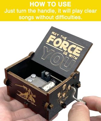 Rechteckige personalisierte Vintage-Laser-Gravierte Star Wars Holz-Handdreh-Musikbox