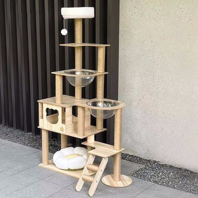 Anpassungsgröße Holz Katzenturm mit mehrstufigen Kletterrahmen Kratzer Komponenten