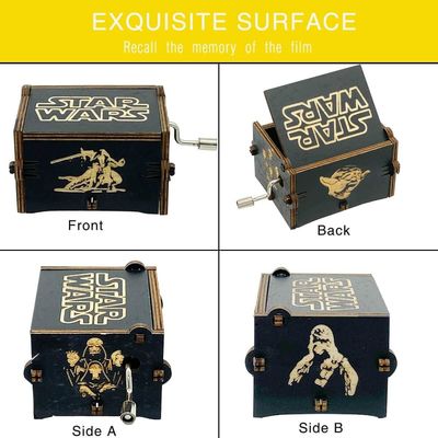 Rechteckige personalisierte Vintage-Laser-Gravierte Star Wars Holz-Handdreh-Musikbox