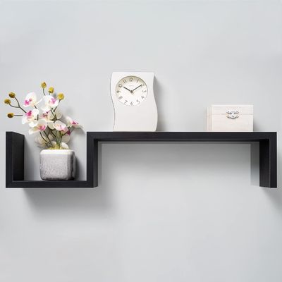 S-Form Design Schwarzes Dekor Holz Schwimmbäume Wandregale für Schlafzimmer