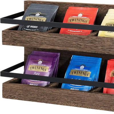 2 Stufe rustikale Holz-Teebeutel Halter Wandmontierte Teebüchse für Kaffeekostüm Display Regal Teeregal