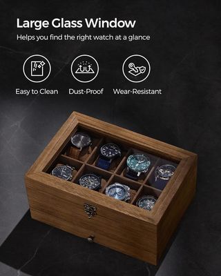 Handgefertigte 8-Schlitze Rustikale Walnussholz-Uhr-Box 2-Tier-Display-Kase mit großem Glasdeckel