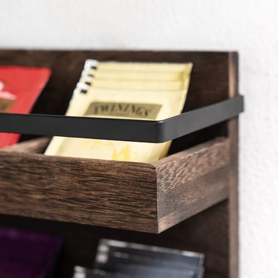 2 Stufe rustikale Holz-Teebeutel Halter Wandmontierte Teebüchse für Kaffeekostüm Display Regal Teeregal