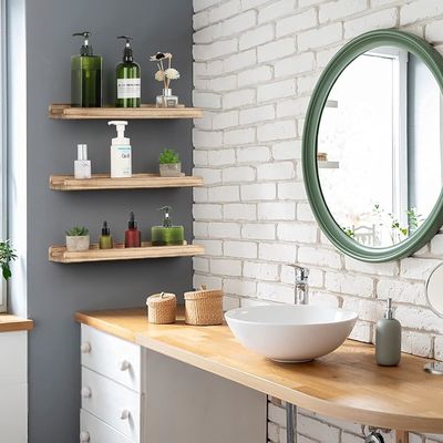 16.9 Zoll Set von 3 Braunem Holz Bildregal Verstellbare rustikale Wandregale für Büro