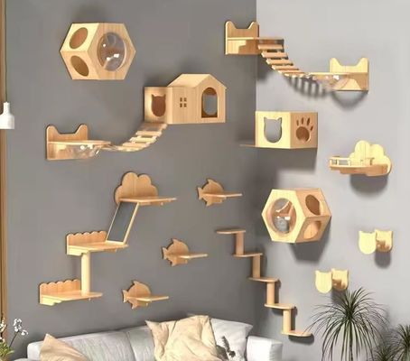 Maßgeschneiderte Größe Wand montiert Katzenbett Holz Katzenbrett Regal zum Klettern im Wohnzimmer