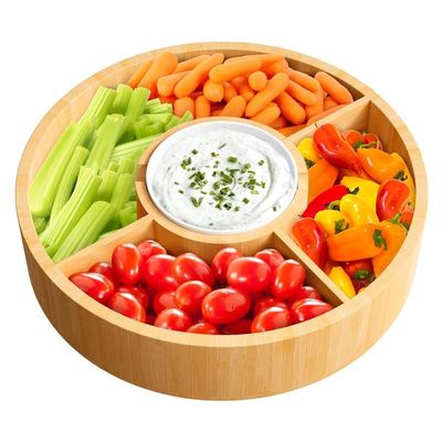 202407 Runder Bambus-Serviertray mit Keramikschüssel Probe kostenlos oder zurückgegeben