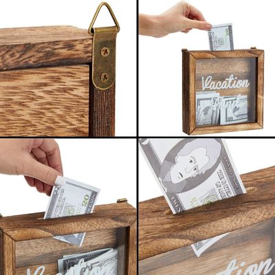 Wettbewerbsfähige Brannte Art Holz Urlaubsfonds Box für Umweltschutz Sparschweinchenbank