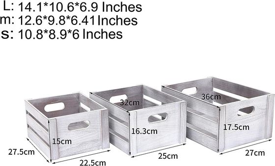Rustikale weiße Holz-Display-Kiste Set aus 3 dekorativen Kiefern-Lagerkästen KEINE Klappkiste