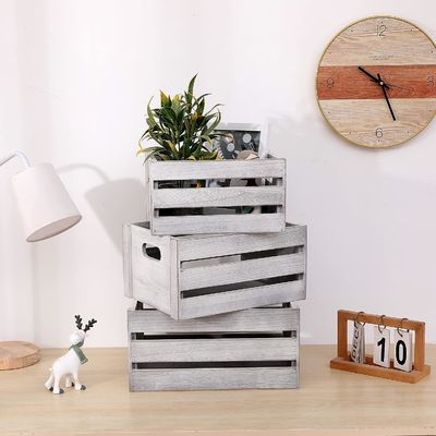 Rustikale weiße Holz-Display-Kiste Set aus 3 dekorativen Kiefern-Lagerkästen KEINE Klappkiste