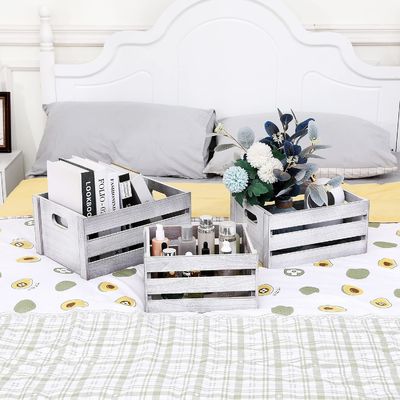 Rustikale weiße Holz-Display-Kiste Set aus 3 dekorativen Kiefern-Lagerkästen KEINE Klappkiste