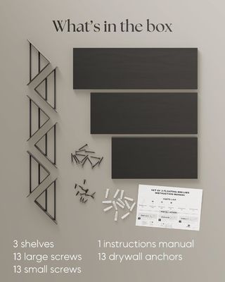 Set aus 3 modernen, verstellbaren, schwarzen Wandregalen aus rustikalem Holz