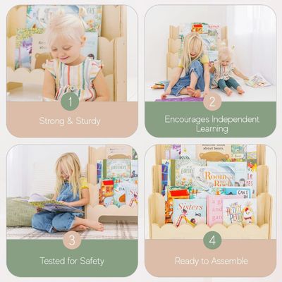 Holzregal Dekoration 3-Ebenen Montessori-Buchregal für Kinder in perfekter Höhe