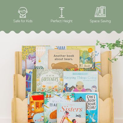 Holzregal Dekoration 3-Ebenen Montessori-Buchregal für Kinder in perfekter Höhe