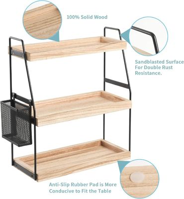 Kosmetische Aufbewahrung Vanity-Organisator 3-Schicht Stehendes Regal mit Korb Holz-Tray