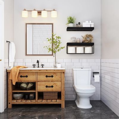 Becken Holz Badezimmerregale über Toiletten Wandmontierte schwimmende Regale Farmhausregal Toilettenpapier Lager