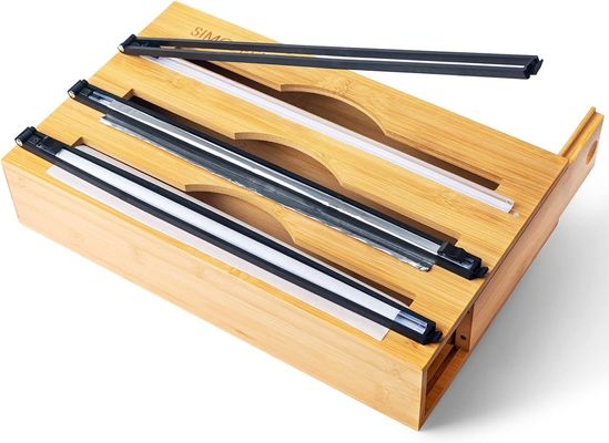 Slide Cutter Küchen Schubladen Organisator Bambus 3 in 1 Folie und Kunststoff Cling Wrap Dispenser