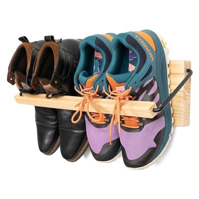 Wandmontierte Holzmoderne schlanke und kleine Schuhlagerlösung für Schuhe in der Küche