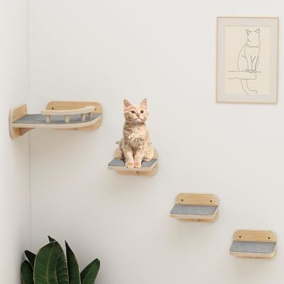 Home Möbel Maßgeschneiderte Wandmontierte Katzenmöbel Ecke Kletterregal mit 3 breiten Stufen