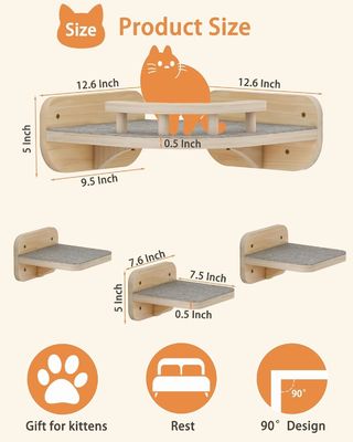 Home Möbel Maßgeschneiderte Wandmontierte Katzenmöbel Ecke Kletterregal mit 3 breiten Stufen