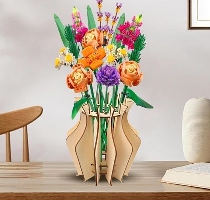 Anlass Jubiläum Holz Puzzle Blumenvase für Lego Blumenstrauß Gebäudeset