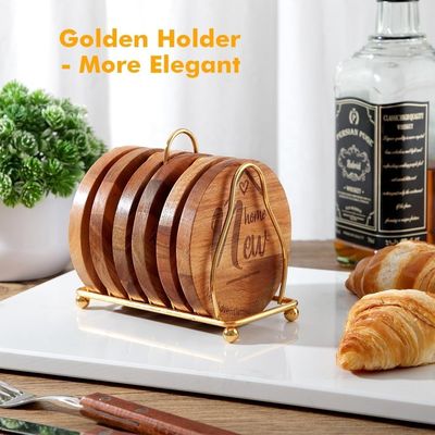 Druck 9cm Rundbar für Heimgetränke Holz-Bamboo-Coaster mit Halter