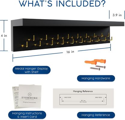 Holz Trophäe Anzeige Haushaltsgeräte Medaille Hanger und Trophäe Regal mit Haken