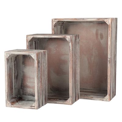 Europa Regionalmerkmal Home Deco Unfertiges Massiv Kiefernholzkisten 3-Pack für Wein