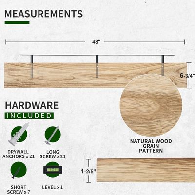 48-Zoll-Wandregal Set von 2 rustikalem Holzregal für Wandlager im Badezimmer Display