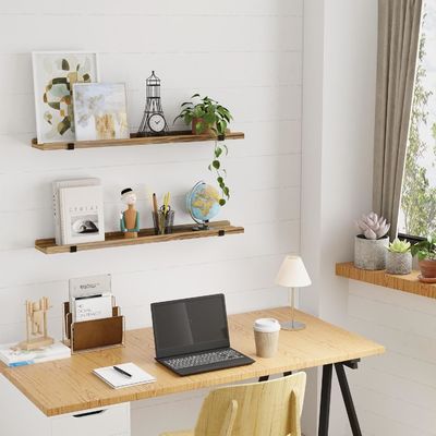 Wandmontiertes multifunktionales Holzregal mit Metallhalter Set aus 2 Bildkanten