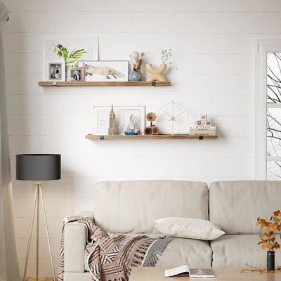 Wandmontiertes multifunktionales Holzregal mit Metallhalter Set aus 2 Bildkanten