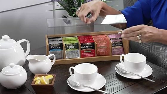 Kundendienst 14 X 5 X 3 Zoll 5 Sektionen Bambusholz Acryl Teekiste in einfacher Farbe