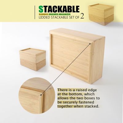 Geschenkpaket aus 2 10,2 x 7,3 Zoll Stapelbarer Bambus Schubladen-Organisator