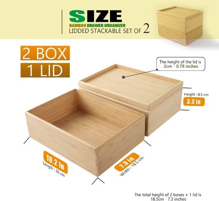 Geschenkpaket aus 2 10,2 x 7,3 Zoll Stapelbarer Bambus Schubladen-Organisator