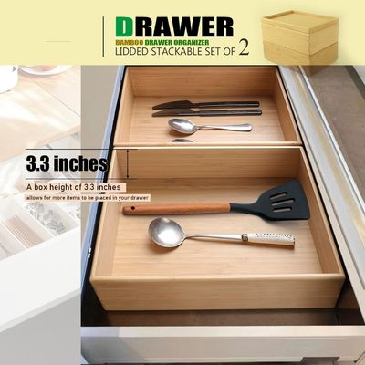 Geschenkpaket aus 2 10,2 x 7,3 Zoll Stapelbarer Bambus Schubladen-Organisator
