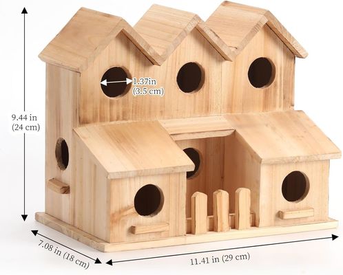 Handgefertigtes Holz-Vogelhaus mit 8 Löchern Schiebetäcke Stil Unfertiges Birkenholz Farbe
