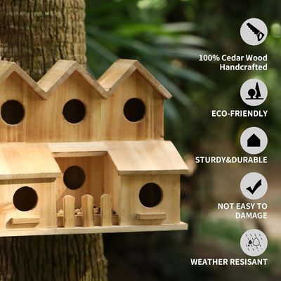 Handgefertigtes Holz-Vogelhaus mit 8 Löchern Schiebetäcke Stil Unfertiges Birkenholz Farbe