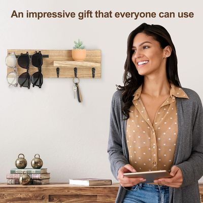 Multifunktionsschlüsselfänger aus Holz mit Regal und Haken