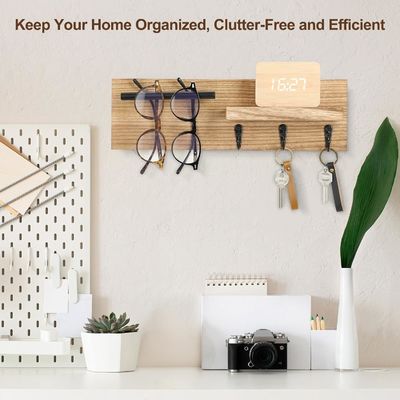 Multifunktionsschlüsselfänger aus Holz mit Regal und Haken