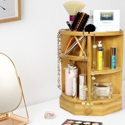 202407 Verstellbare Regale und Schubladen Bambus Dreh- und Schmink-Organisator Haushaltsgegenstände