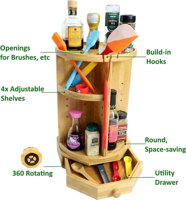 202407 Verstellbare Regale und Schubladen Bambus Dreh- und Schmink-Organisator Haushaltsgegenstände